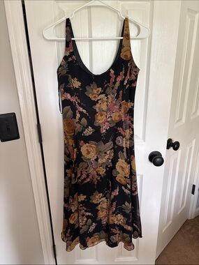 Lauren Ralph Lauren Black Floral Slip Midi Dress